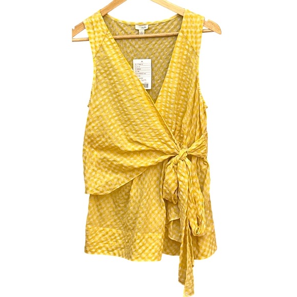 Odille Tops - Odille Anthropologie Yellow Gingham Wrap Top Sleeveless V-Neck Side Tie